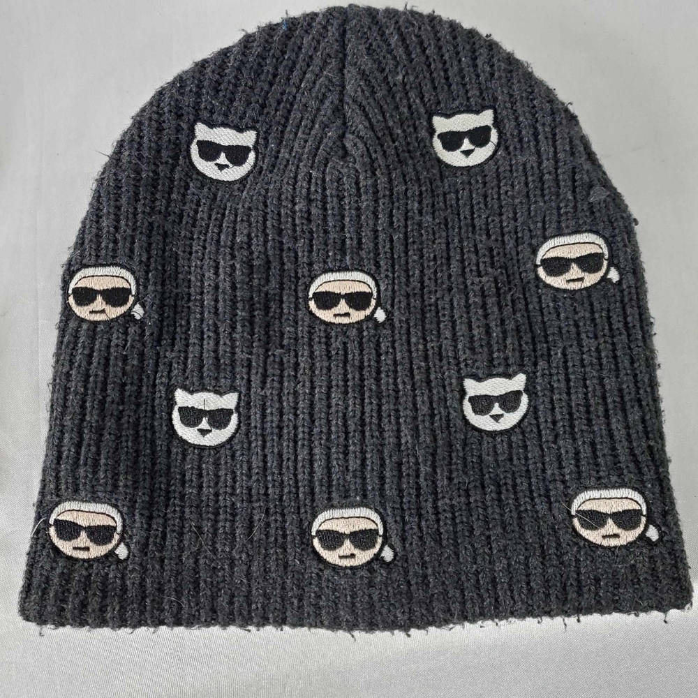 Authentic Karl Lagerfeld Beanie Hat Unisex Black White